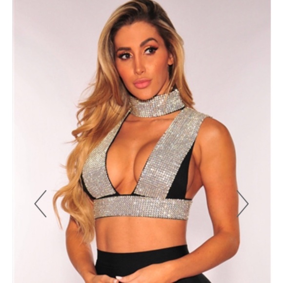 Hot Miami Styles Tops - Rhinestone Crop Top NWOT